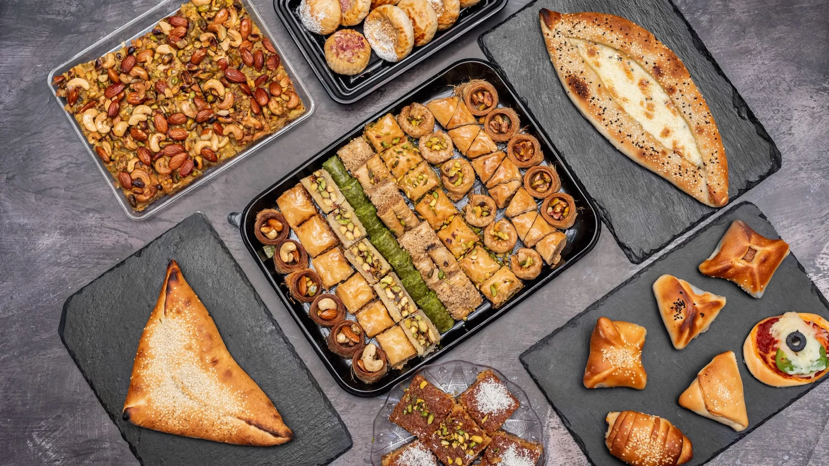 Ovenly menu table with savoury pastries and sweets